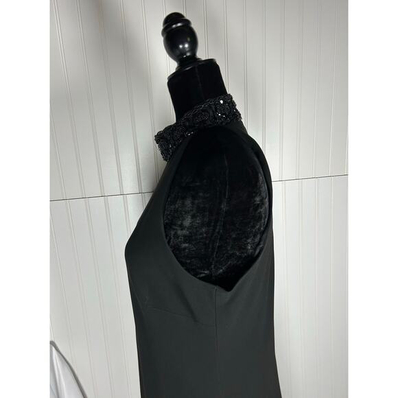 Lauren Ralph Lauren Cocktail Evening Dress Black Halter Sequined Collar Sz 12 - Picture 8 of 8